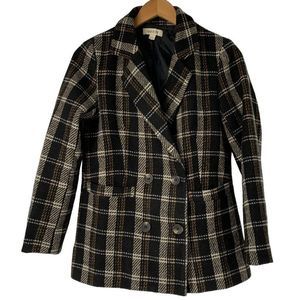 Womens Fashion on Earth Sz S Double Breast Plaid Pea Coat Wool 5134